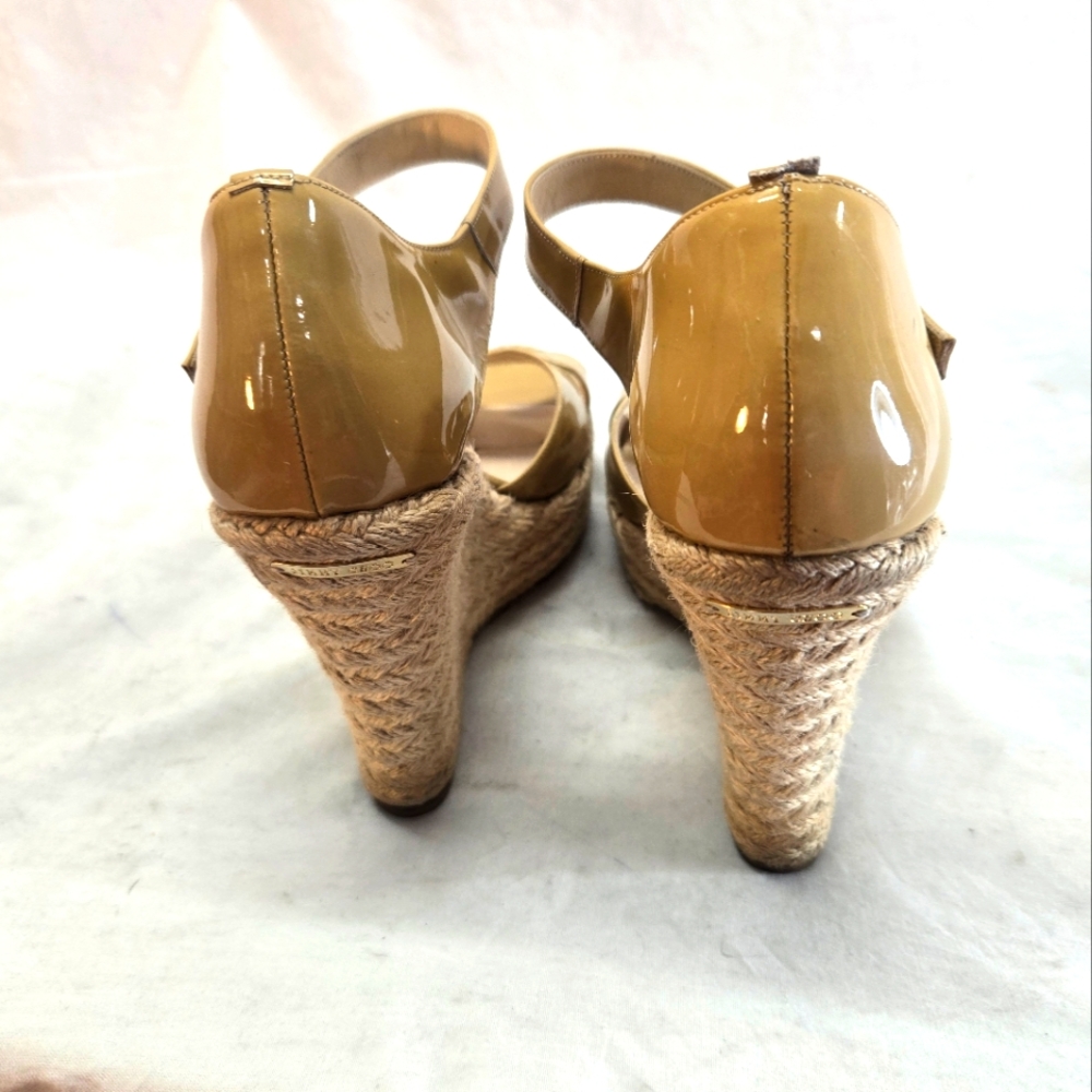 Jimmy Choo Women's 38.5 Wedge Espadrilles Nude Patent Leather Sandals - Picture 4 of 7